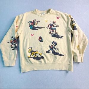 Disney Parks Sweatshirt Pullover Halloween Mickey Goofy Pluto Yellow Medium